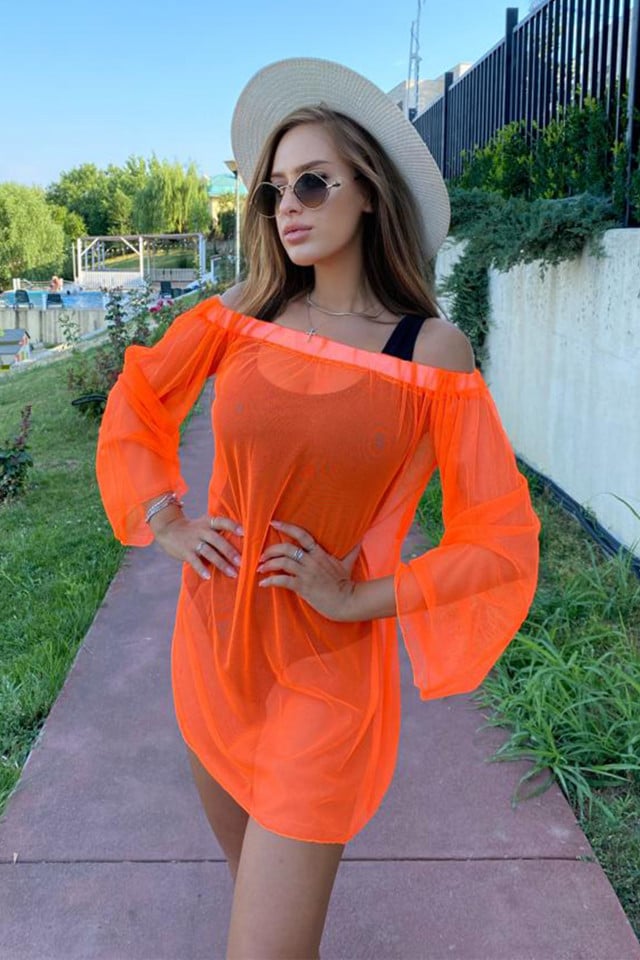 Rochie din plasa Floridas cu Reducere - Maneca lunga Orange