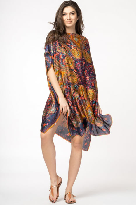 Rochie de plaja poncho din matase cu motive orientale