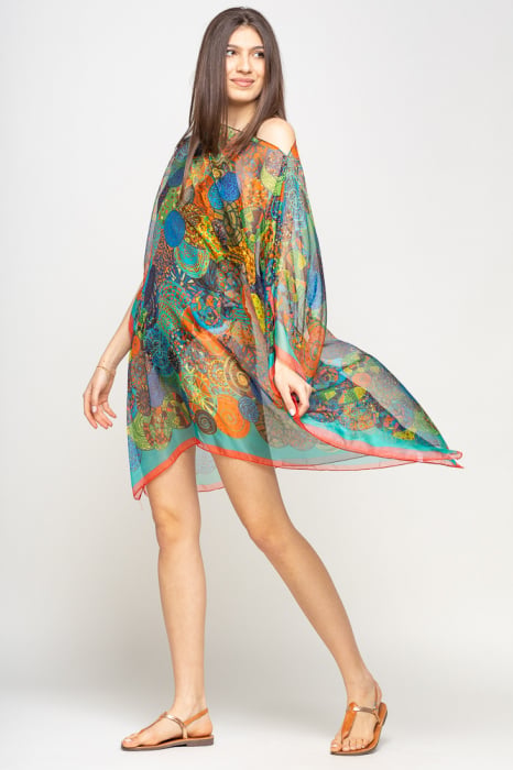 Rochie de plajă poncho cu mandale multicolore