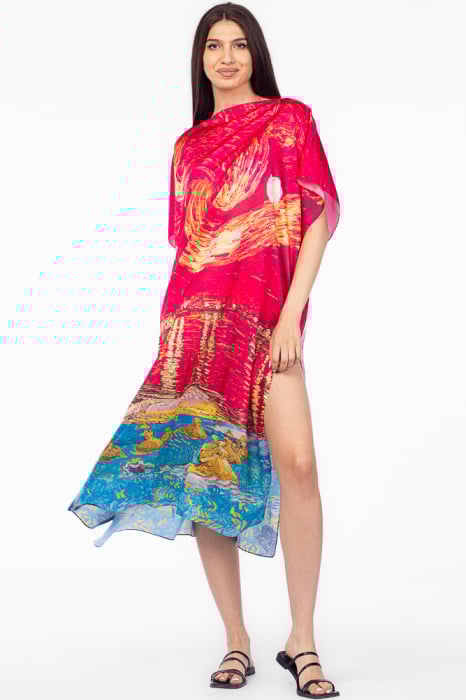 Rochie de plajă lungă din mătase fucsia - Stil elegant