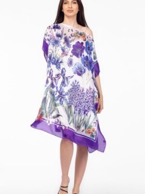 Rochie de plaja tip poncho din matase florală