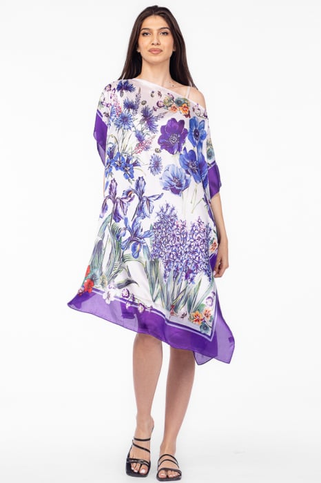 Rochie de plaja tip poncho din matase florală