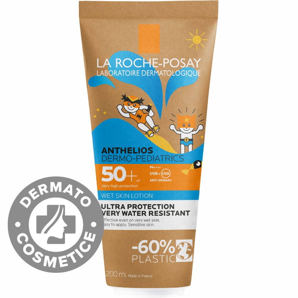 Lotiune Wetskin cu protectie solara pentru copii SPF 50+ piele sensibila sau uscata Dermo-Pediatrics Eco Tube Anthelios