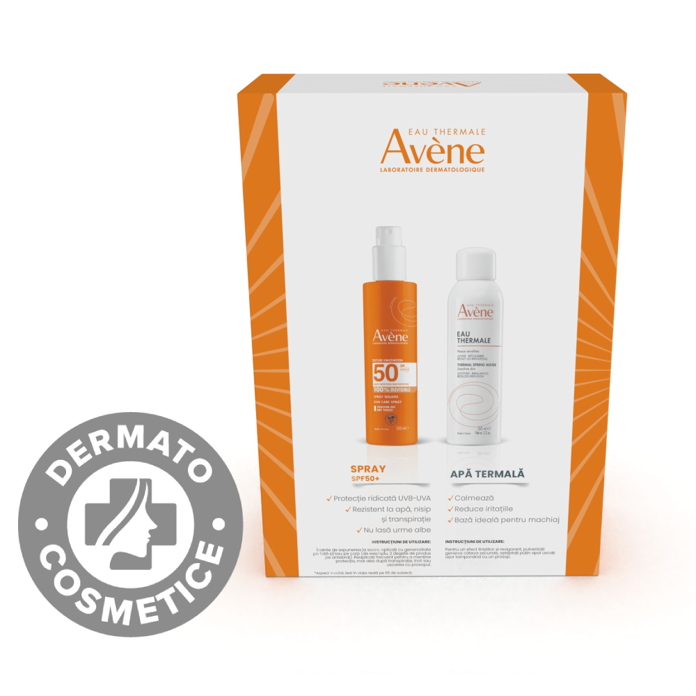 Pachet Spray pentru protectie solara cu SPF50 200ml + Apa termala spray 150ml