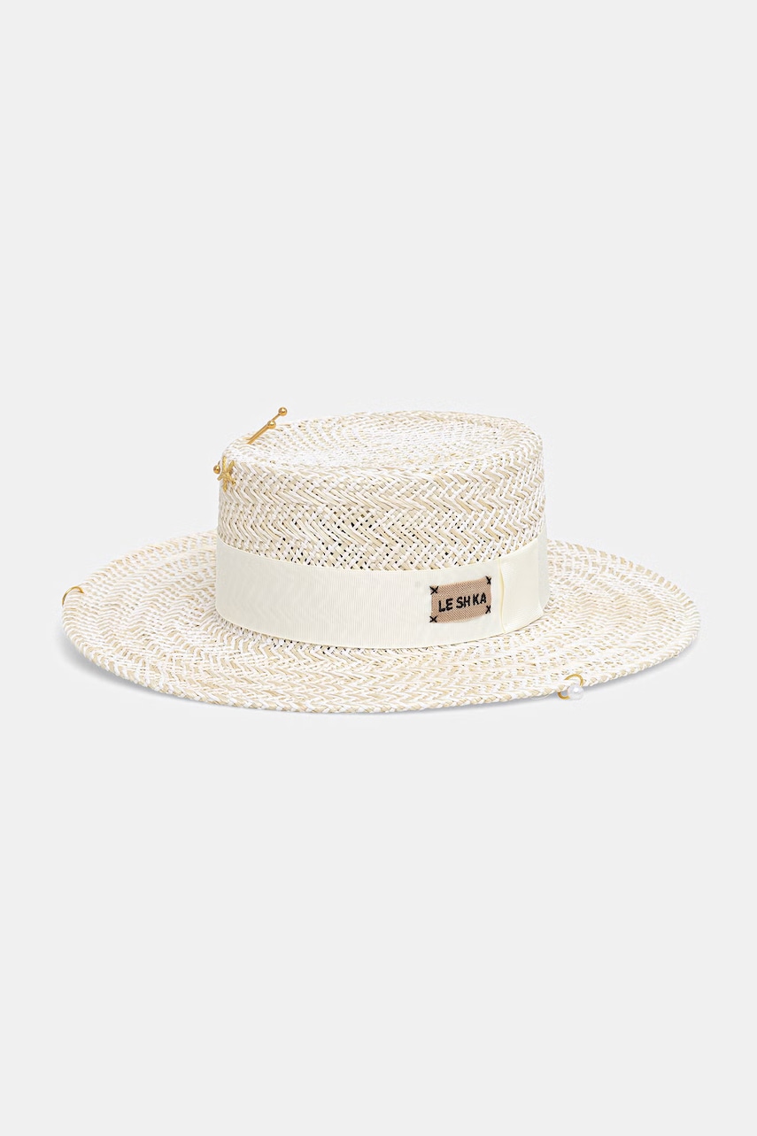LE SH KA headwear LE SH KA pălărie de paie pentru femei Double Chain Pearl Canotier