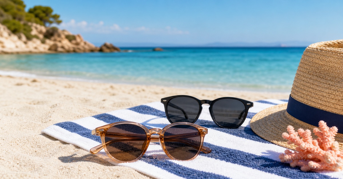 Ochelari de soare pregătiți pentru o vacanță la mare