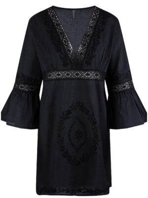 Rochie de plaja cu decolteu in V - Negru