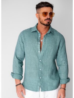 Camasa din 100% In de plaja Dark Olive 20738 - Verde masliniu inchis