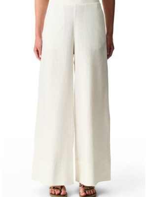 Pantaloni de plaja cu croiala ampla - Alb fildes