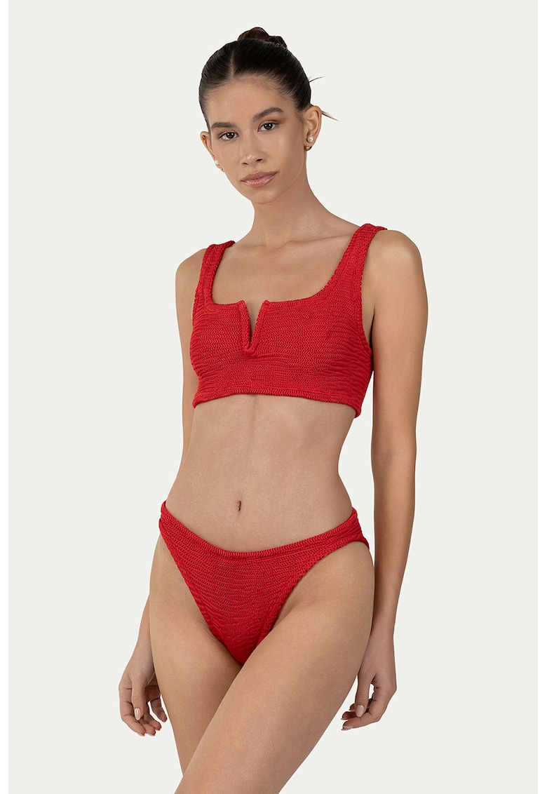 Costum de baie din doua piese cu aspect texturat - Rosu