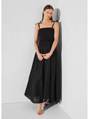 Rochie de plaja din bumbac cu maneci lungi - Negru