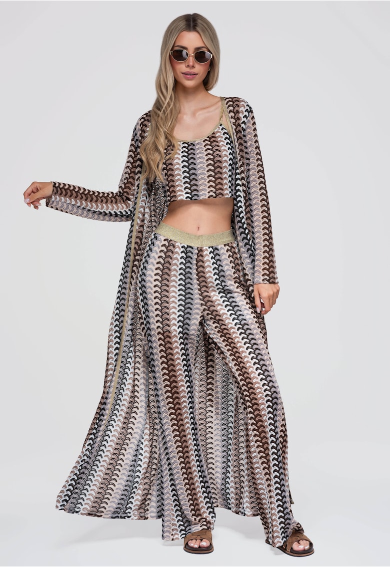 Kimono de plaja lung pentru femei - design lejer - cu maneci lungi si talie ajustabila OW-UW-E0001 - Maro