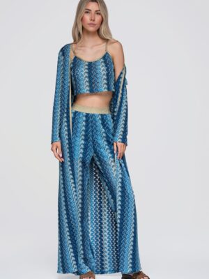 Kimono de plaja lung pentru femei - design lejer - cu maneci lungi si talie ajustabila OW-UW-E0001 - Albastru