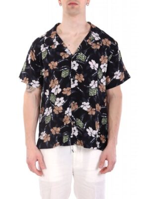 Camasa de plaja  imprimeu floral - negru - 100% viscoza
