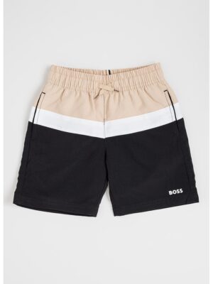 Pantaloni scurti de baie cu snur in talie - Alb/Negru/Bej inchis
