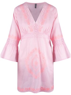 Rochie de plaja cu decolteu in V - Roz pastel