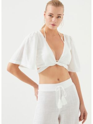 Bluza pentru plaja -  Bumbac/Viscoza - Galben - Alb