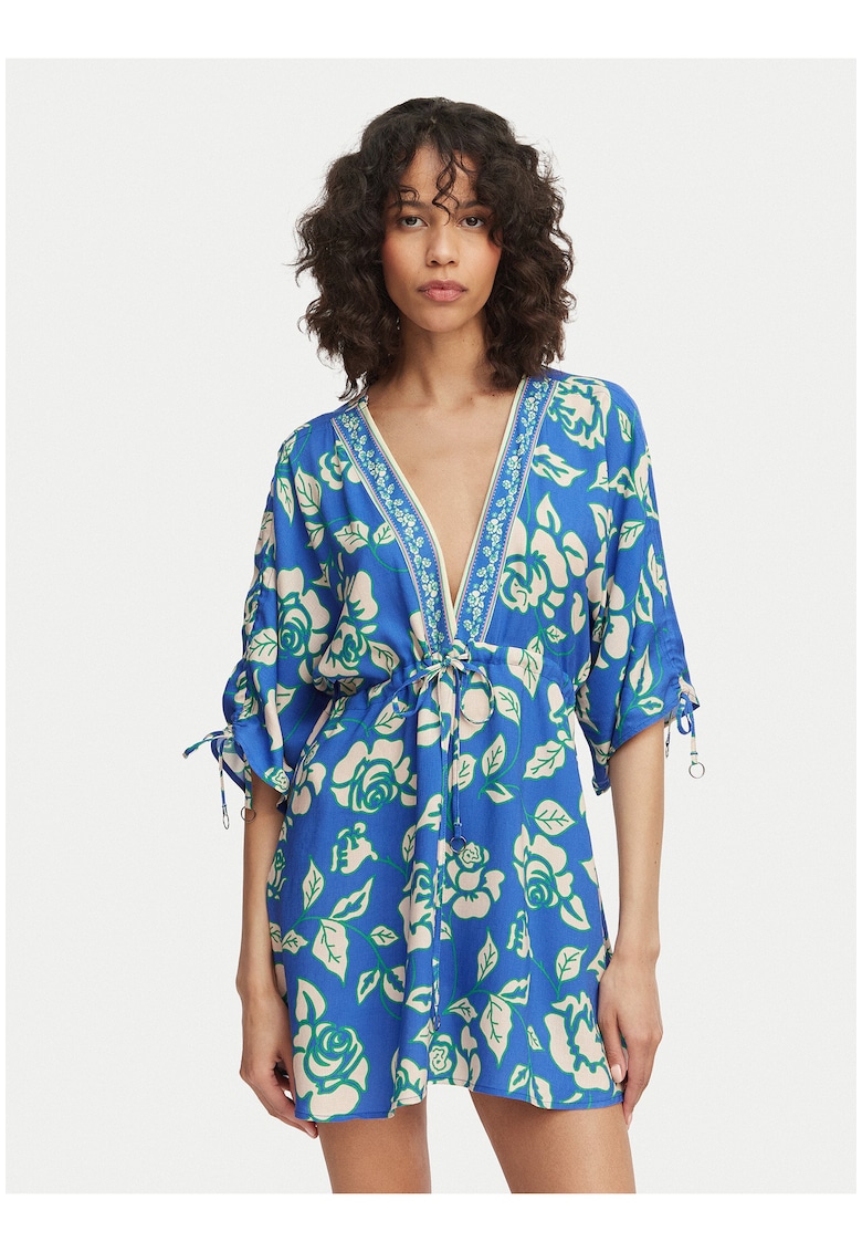 Rochie plaja albastru floral - Albastru
