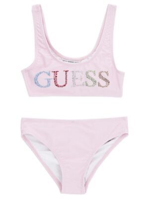 Costum de baie in doua piese cu logo cu strasuri - Roz pal