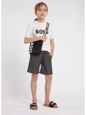 Pantaloni scurti de baie cu model - Alb/Negru/Maro nisip