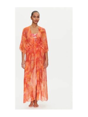 Kimono de plaja din amestec de matase - Portocaliu