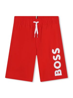 Pantaloni scurti de baie cu snur de ajustare in talie - Rosu/Alb