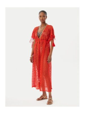 Rochie plaja  midi rosu poliester