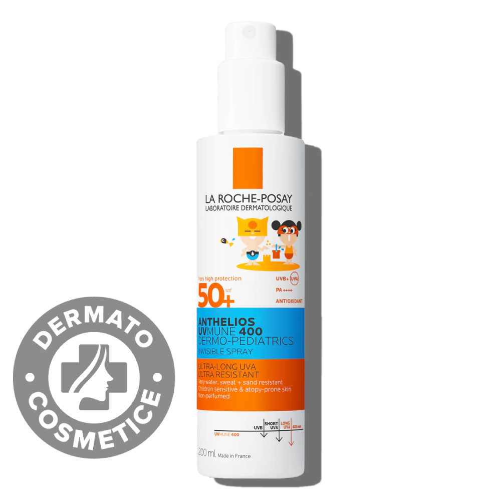 Spray invizibil cu protectie solara potrivit pentru pielea sensibila sau cu tendinta atopica a copiilor SPF50+ Anthelios UVMUNE 400 Dermo-Pediatrics